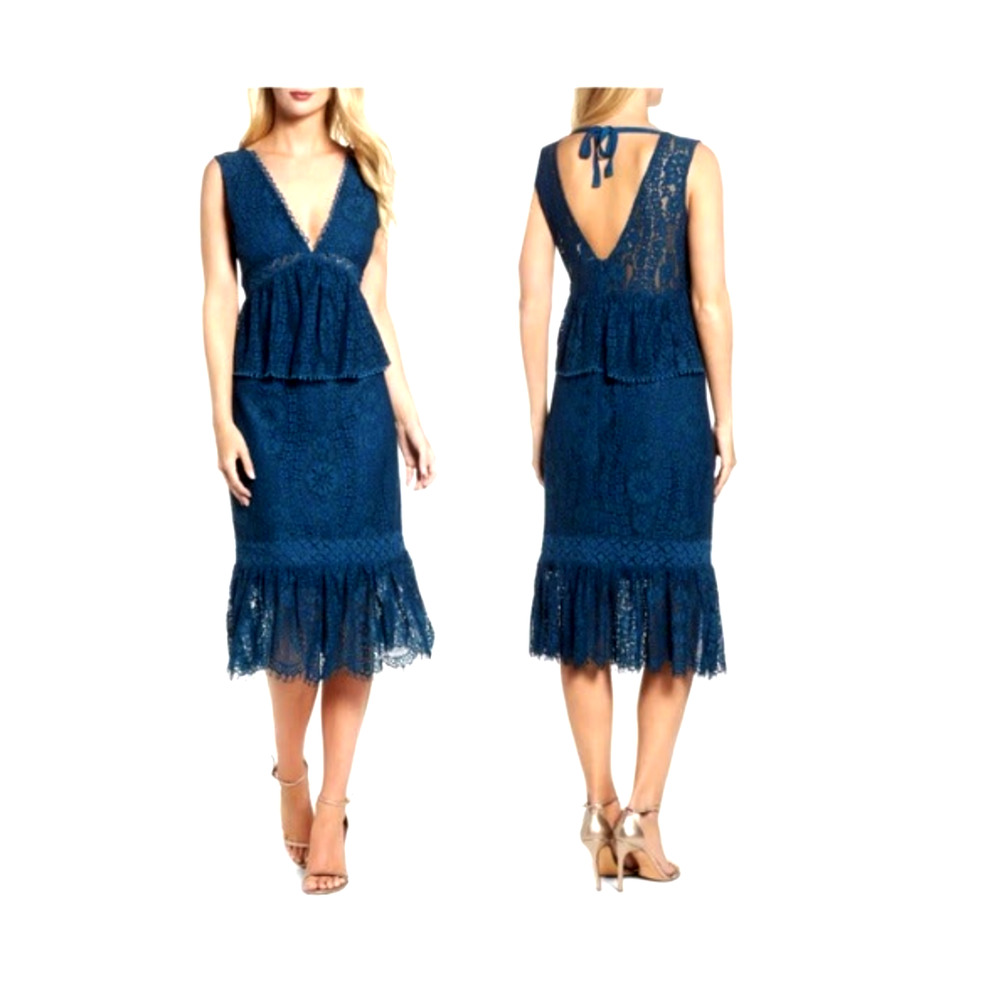 NWT Perfect Christmas dress Foxidox Teal/Blue Lace CROCHET EMILIA Anthropologie